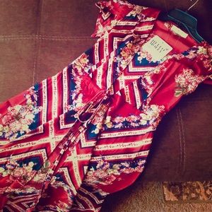 Cap Sleeve Wrap Maxi Flower Dress